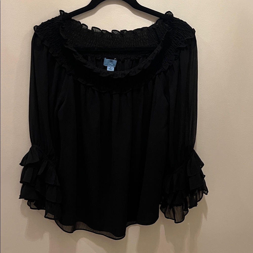CeCe Elegant Black Ruffle Blouse